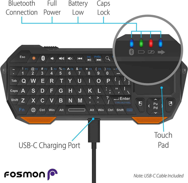 Fosmon mini wireless QWERTY keypad with touchpad, Bluetooth 3.0, compatible with Apple TV and PS4