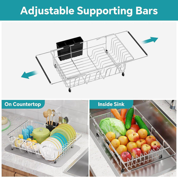 Adjustable Dish Drying Rack for Small Kitchen Countertops