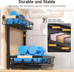 2 packs under sink organizer, 2026 upgrade, height adjustable, 2 tier, multi-purpose storage shelf