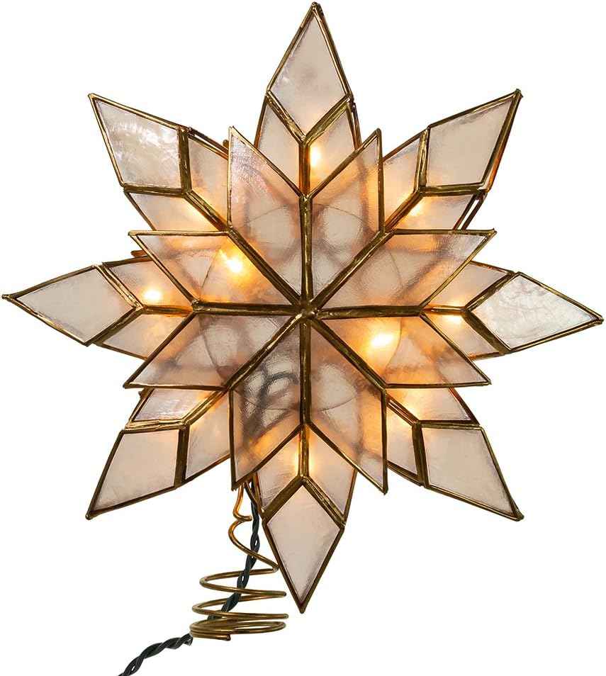 Kurt Adler 8.5-Inch Capiz Star Tree Topper with 10 Clear Lights and 1 Spare Bulb