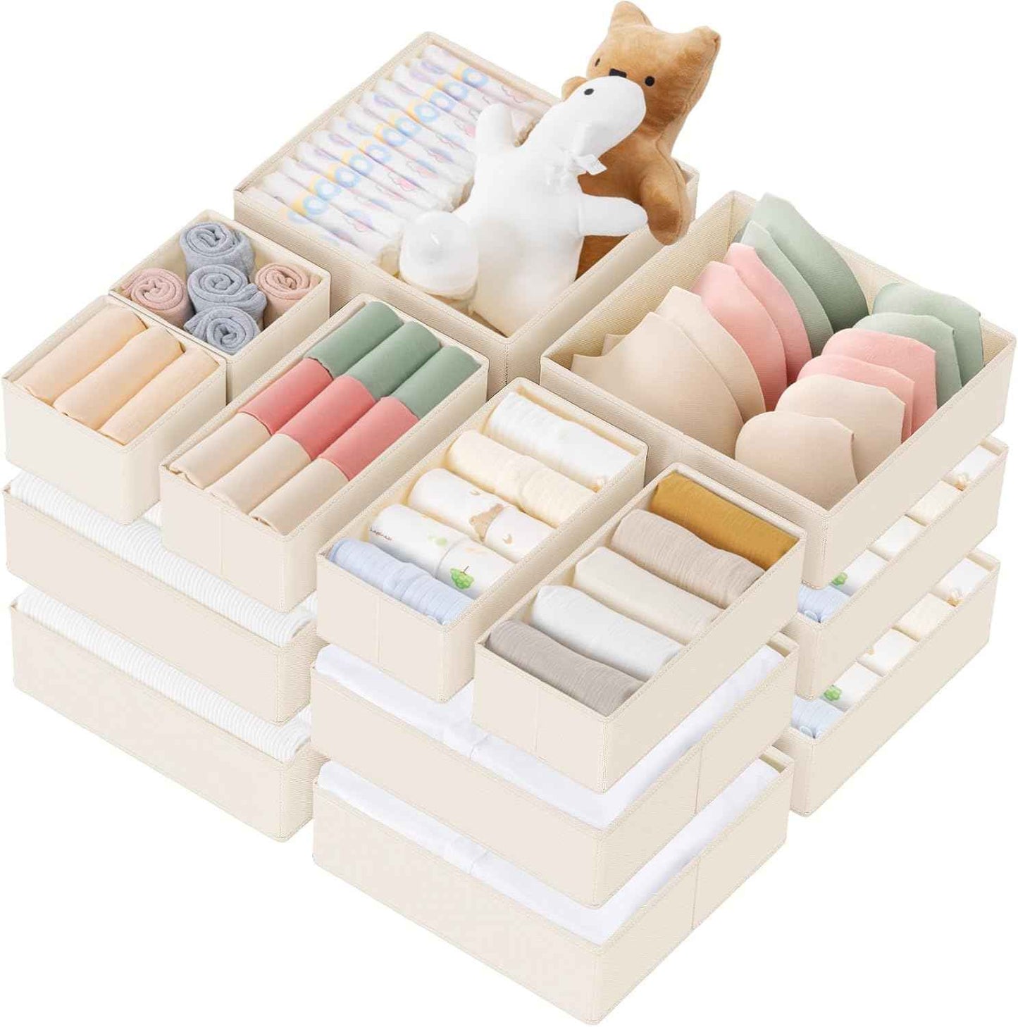 Criusia Drawer Organizer Clothes, 10 Pack Dresser Organizer for Baby Clothes, Underwear, Sock- Foldable Closet Organization and Storage Dividers Bins for Nursery, Bedroom (Beige)