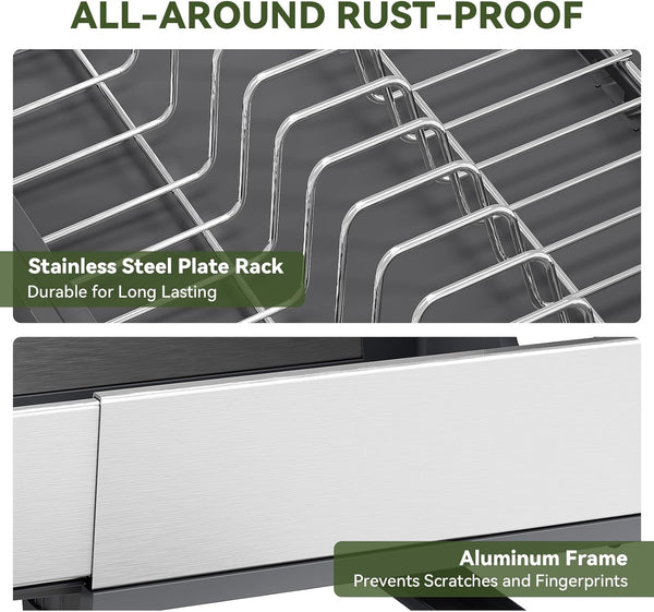 Stainless Steel Expandable Dish Drying Rack with Aluminum Frame