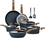 Kitchen Academy Induction Pots and Pans Set Non Stick - 12 Piece Granite Cookware Set, Black Kitchen Nonstick Cooking Pans Set