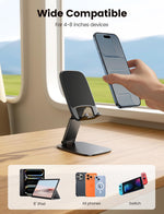 Lamicall Ultra-Thin Phone Stand for Desk, Height Adjustable, Sturdy Weighted Base, Thick Case Friendly