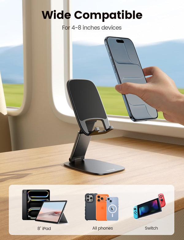 Lamicall Ultra-Thin Phone Stand for Desk, Height Adjustable, Sturdy Weighted Base, Thick Case Friendly