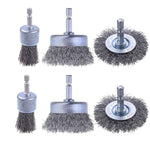 6 Pack Carbon Steel Wire Wheel and Pen Brush Set for Rust Removal, 1/4-Inch Hex Shank