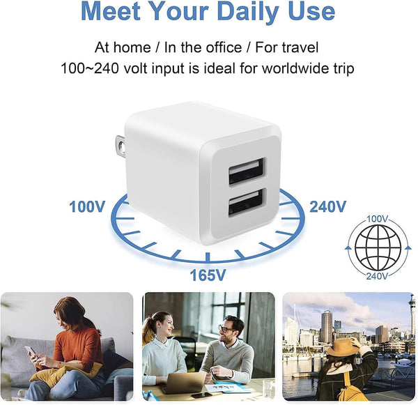 Dual Port USB Wall Charger with 3-Pack