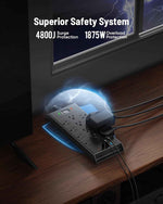 LeZone 10Ft Surge Protector Power Strip 4800J, Black, 12 Outlets, 2 USB C, 2 USB Ports, Wall Mountable