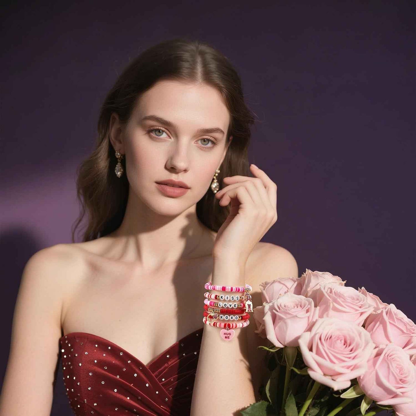 OHOME Valentines Day Outfit Women - 6 Pack Bracelets for Her | Valentines Day Gifts for Her Kids Girls - Valentines Shirts Dress Pajamas | Galentines Decorations Decor Party Supplies