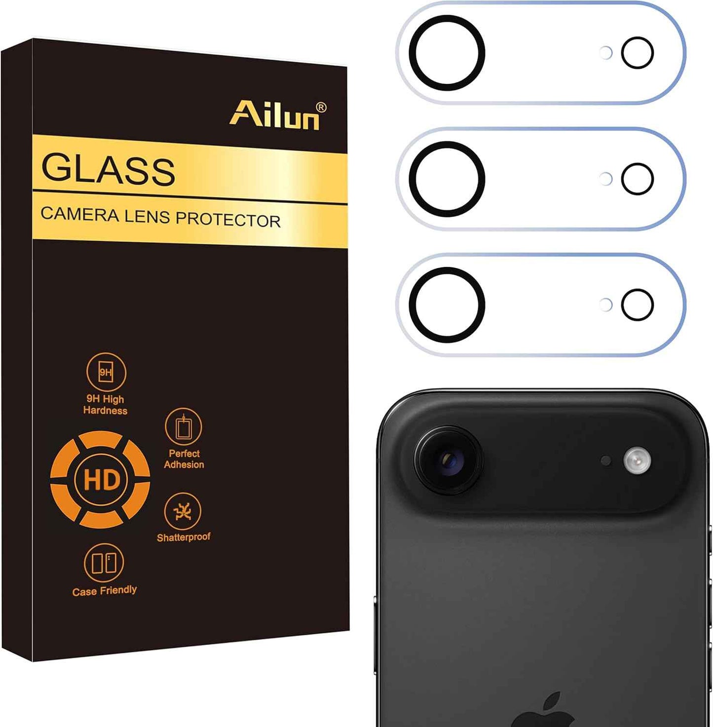 Ailun 3 Pack Camera Lens Protector for iPhone 16 Pro / 14 Pro & iPhone 16 Pro Max / 14 Pro Max,Tempered Glass,9H Hardness,Anti-Scratch,Case Friendly[Does not Affect Night Shots]