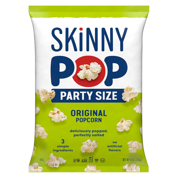 SkinnyPop Popcorn, Original, Whole Grain, Dairy-Free Snack, 8oz Family Size Bags (6ct)