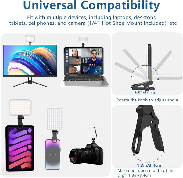 altson 60 led portable selfie light phone video conference laptop lighting clip tripod adapter rechargeable 2200mah