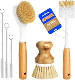 6 Pack Dish Brush Set with Vegetable Palm Brush, Bottle Brush, Dish Brush, and Straw Brush for Cleaning Potato Skillet Wok Pot Pan Cast Iron, Yellow