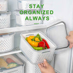Freshmage Fruit Storage Containers for Fridge with Removable Colander, Airtight Food Storage Container, Dishwasher Safe Produce Saver for Refrigerator, Keep Berry Fruit Fresh Longer 4 pcs Small Clear