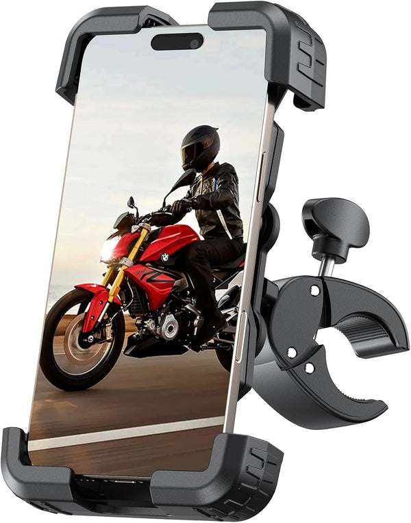 Motorcycle Phone Mount Holder, [150mph Wind Anti-Shake][7.2inch Big Phone Friendly] Bike Phone Holder, Motorcycle Handlebar Cell Phone Clamp, Compatible with iPhone 16 Pro Max, Black