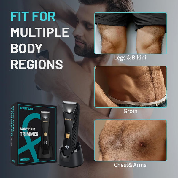 Prtech manscape body hair trimmer for men waterproof pubic hair ball trimmer with ceramic blade electric body shavers for men sensitive skin safe
