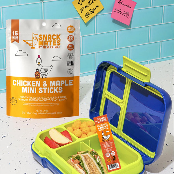 New Primal Snack Mates Chicken & Maple Sticks, Gluten Free, Low Sugar, High Protein Snacks for Kids