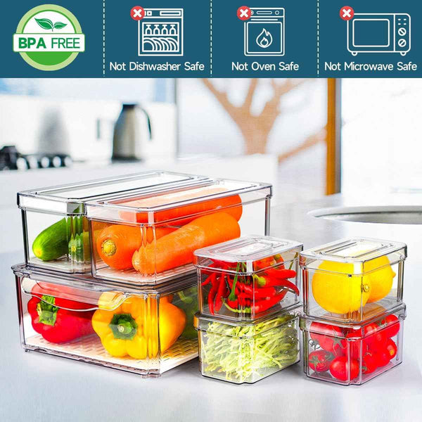 nisilin 14 pack fridge organizers and storage for refrigerator, bpa-free, clear bins, 3 sizes