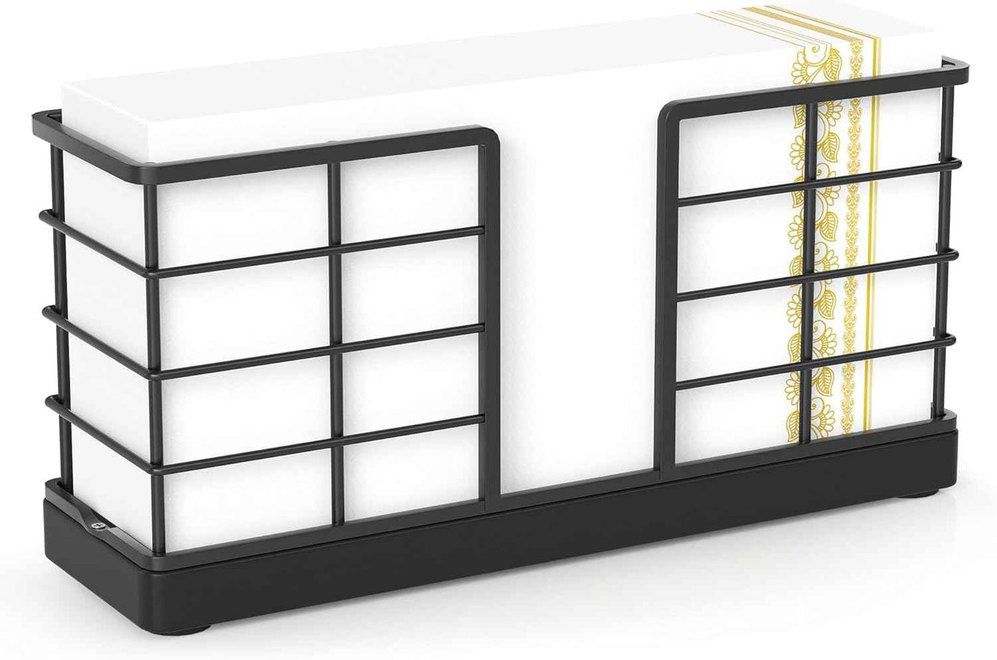 Wican Napkin Holder for Table, Bamboo Iron Standing Napkin Dispenser for Kitchen Dining Farmhouse Cocktail Picnic Bar Rustic Wood Holders for Paper Mail Bills Suitable for All Dining Room Decors Black