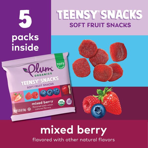 Plum Organics Teensy Snacks Soft Fruit Snacks - Mixed Berry - 0.35 oz Bags (Pack of 40) - Organic Toddler Food Fruit Snacks