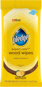 Pledge expert care wood wipes in lemon scent, 24 count for convenient wood surface cleaning and polishing