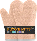 Silicone Oven Mitts, Heat Resistant 2PCS Oven Mitts with Soft Cotton Lining, Waterproof Non-Slip Grip Oven Glove, Kitchen Potholder Mits for BBQ, Baking, Cooking, 12.5 Inch - Grey