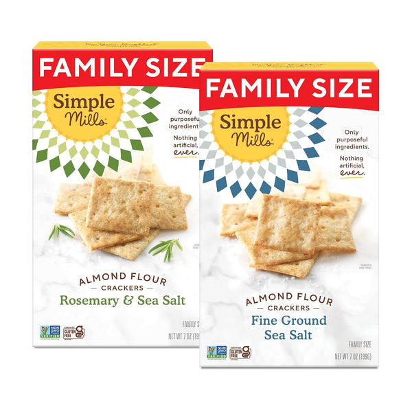 Simple Mills Almond Flour Crackers, Family Size, Fine Ground Sea Salt - Gluten Free, Vegan, Healthy Snacks, 7 Ounce (Pack of 2)