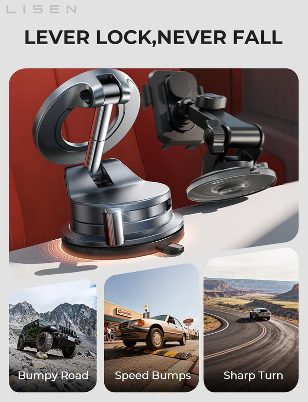 LISEN 2 Pack for Magsafe Car Mount, Magnetic Phone Holder for Car, Strong Magnetic Car Phone Holder, 89 LBS Suction Cup Phone Mount, Phone Holder for Car Mount for iPhone, Gifts for iPhone 17 16 15