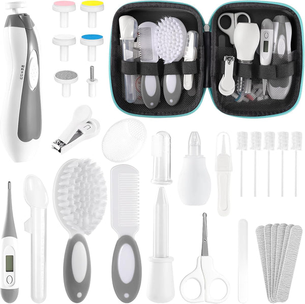 POPYJAN 24PCS Baby Grooming & Health Kit, Newborn Nursery Health Care Set, Baby Care Product, Grey White