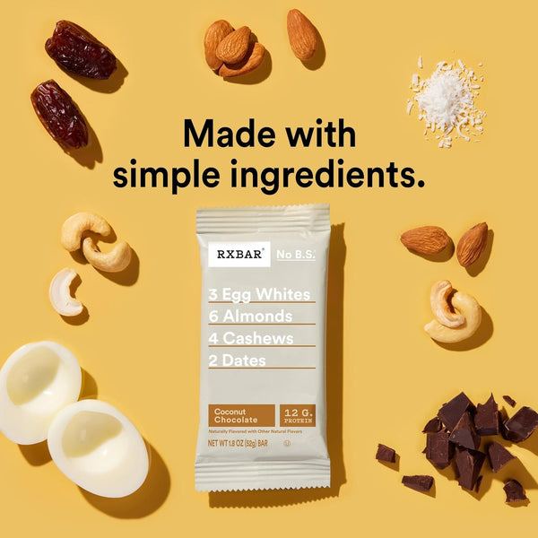 RXBAR Coconut Chocolate Protein Bars, 12 Count, 22oz Box