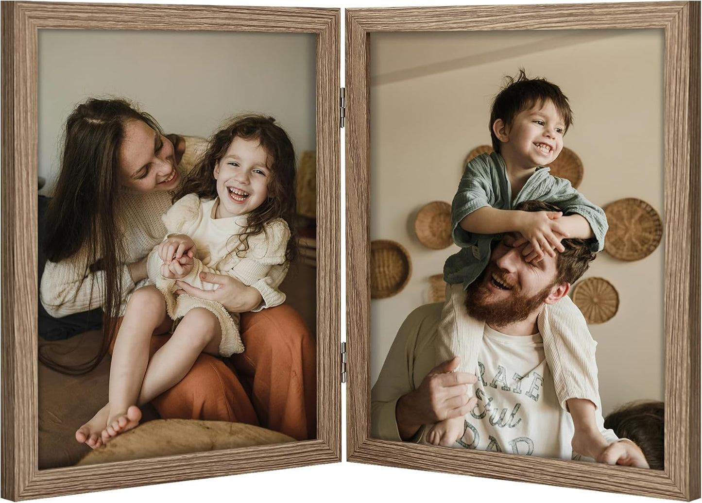 decorUhome Double 4x6 Picture Frame Vertical, Engineered Wood Bifold Photo Frame with Plexiglass for Tabletop Display, 4x6, Black
