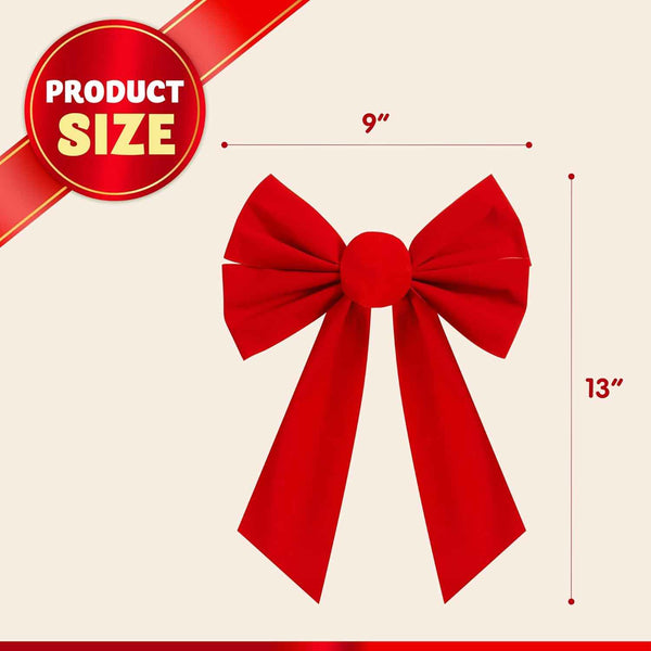 JOYIN 12 Pack Christmas Red Velvet Bows, 13" Long by 9" Wide Decorative Christmas Bows for Wreath Garland Tree Decor, Indoor Outdoor Holiday Decorations