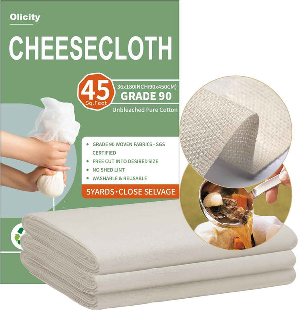 Organic Cheese Cloths, GOTS Certified, Grade 100, 36x36Inch, Reusable Cheese Cloth with Closed Edges Fabric Fine Mesh Cloth, Unbleached Cotton Muslin Cheesecloth for Straining,Cooking,Crafts - 9 Sq.Ft