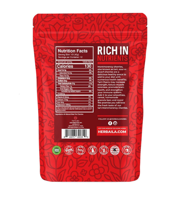 Dried Montmorency Tart Cherries, 1lb, All-Natural, Unsweetened, Non-GMO