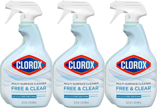 Clorox Free & Clear Multi Surface Cleaner, Spray Bottle, Fragrance Free, 32 Fluid Ounces, Pack of 3