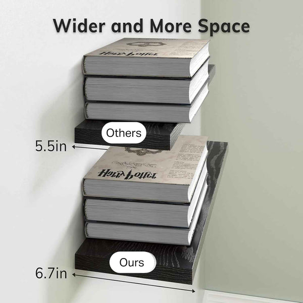 BAYKA Floating Shelves for Wall, Wall Mounted Rustic Wood Shelves for Bathroom, Bedroom, Living Room, Kitchen, Hanging Shelf for Books/Storage/Room Decor with 22lbs Capacity (Black, Set of 3, 15.7in)
