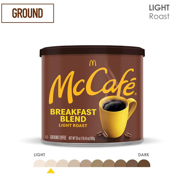 McCafe Breakfast Blend Light Roast Ground Coffee, 30 oz Canister