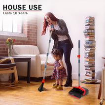 2-Pack is More economical,Brooms with Dustpan Combo Set， with 52" Long Handle, Dustpan Teeth with self-Cleaning Function, Indoor and Outdoor Sweeping, Perfect for Home Office (Large/Red /2-Pack)