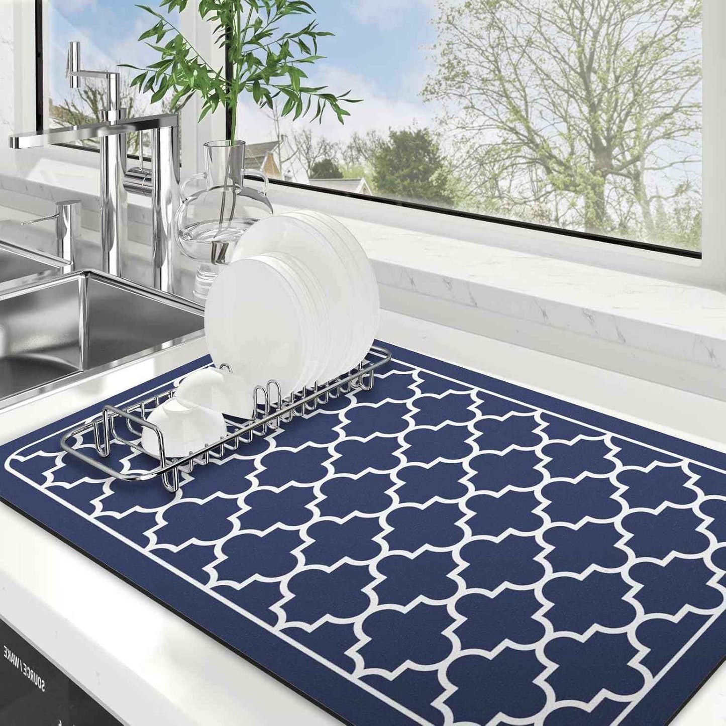 WISELIFE Dish Drying Mat Super Absorbent Drying Mat Large Dish Drying Mats for Kitchen Counter Easy Clean Dish Mat Kitchen Drying Mat15"x 18" Stylish Grey