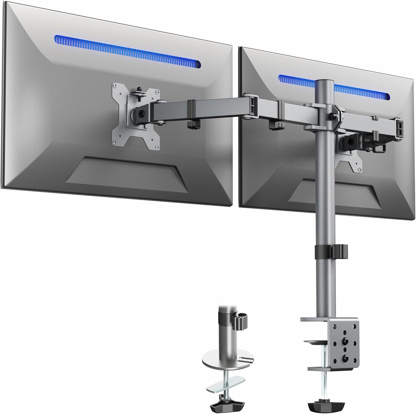 VIVO Dual Monitor Desk Mount, Holds 2 Computer Screens up to 30 inches and 22lbs Each, Heavy Duty Fully Adjustable Steel Stand with C-Clamp and Grommet, Black, STAND-V002
