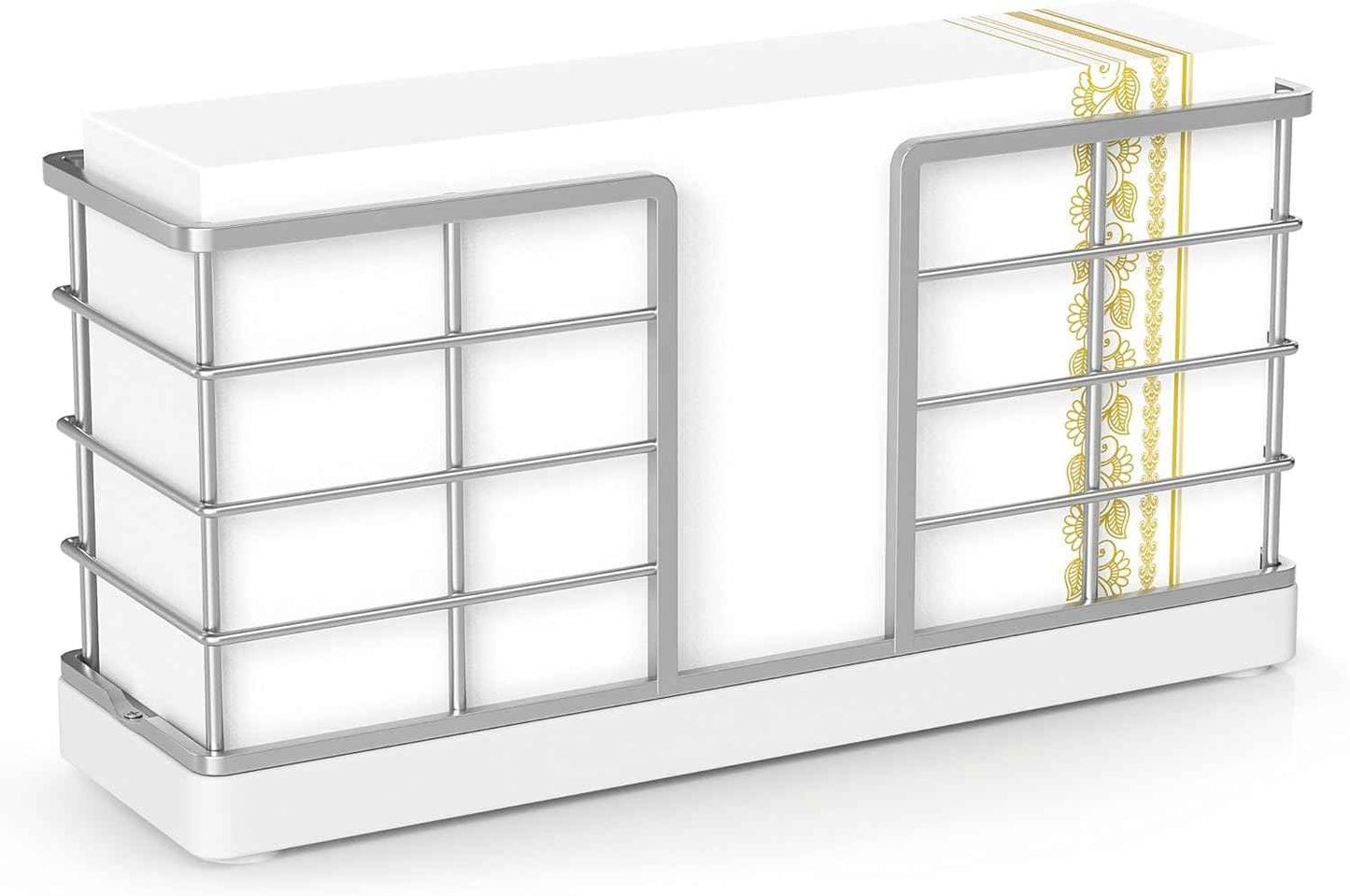 Wican Napkin Holder for Table, Bamboo Iron Standing Napkin Dispenser for Kitchen Dining Farmhouse Cocktail Picnic Bar Rustic Wood Holders for Paper Mail Bills Suitable for All Dining Room Decors Black