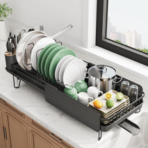 Large capacity stainless steel dish drying rack for kitchen counter