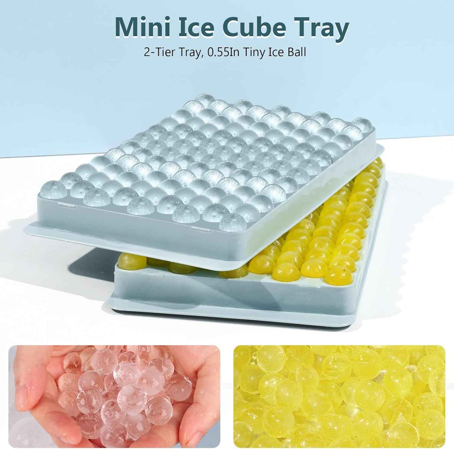 WIBIMEN Mini Ice Cube Trays, Small Tiny Round Pebble Crushed Nugget Ice Trays for Freezer with Lid - Chilling Drinks Coffee Juice(2 Pack/0.55In - Blue)