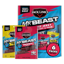 Jack Link's x MrBeast Beef Jerky Variety Pack, 6 Pack, 5.4 oz Bags, Ready to Eat Protein Snacks