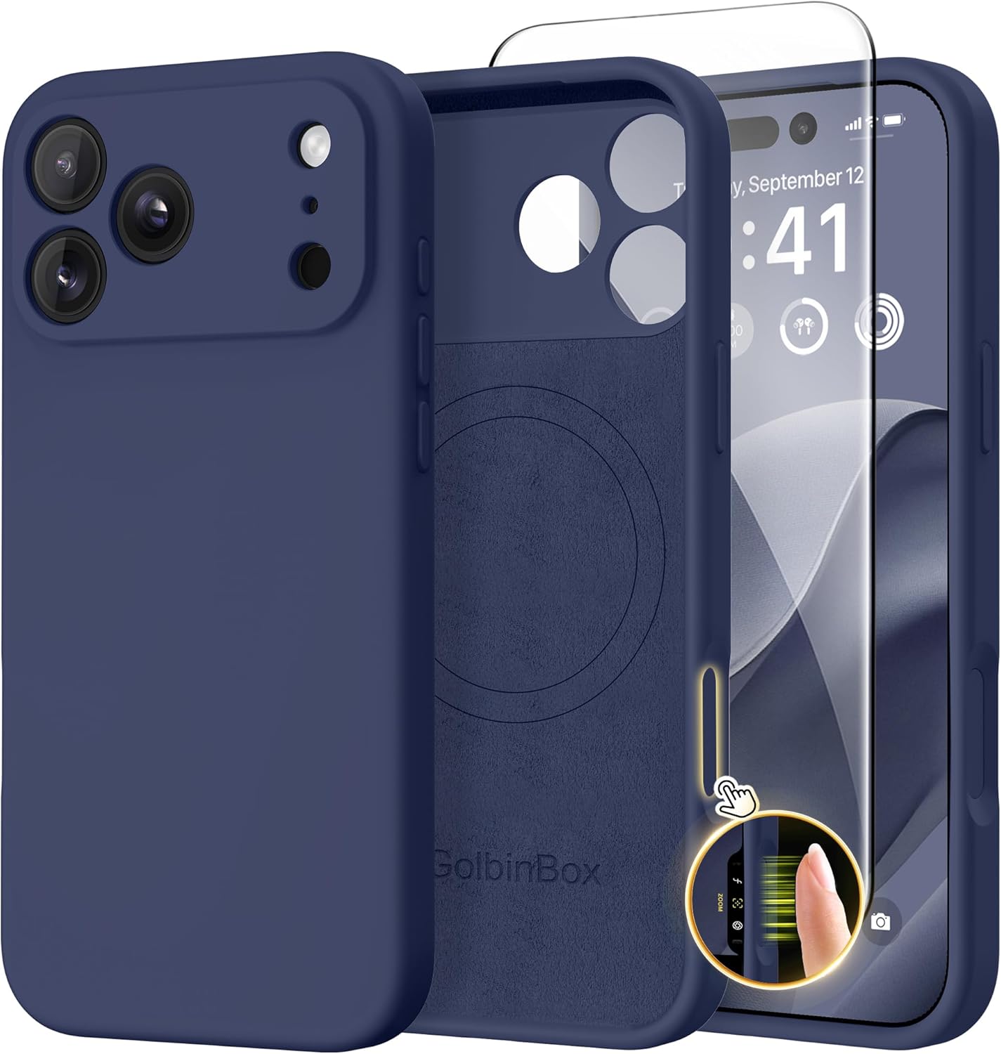 GolbinBox Magnetic for iPhone 17 Pro Max Case, Compatible with MagSafe, [Full Camera Protection] [Screen Protector], Silicone Shockproof Phone Cover with Anti-Scratch Microfiber Lining, Chalk Pink - Rayz Mart