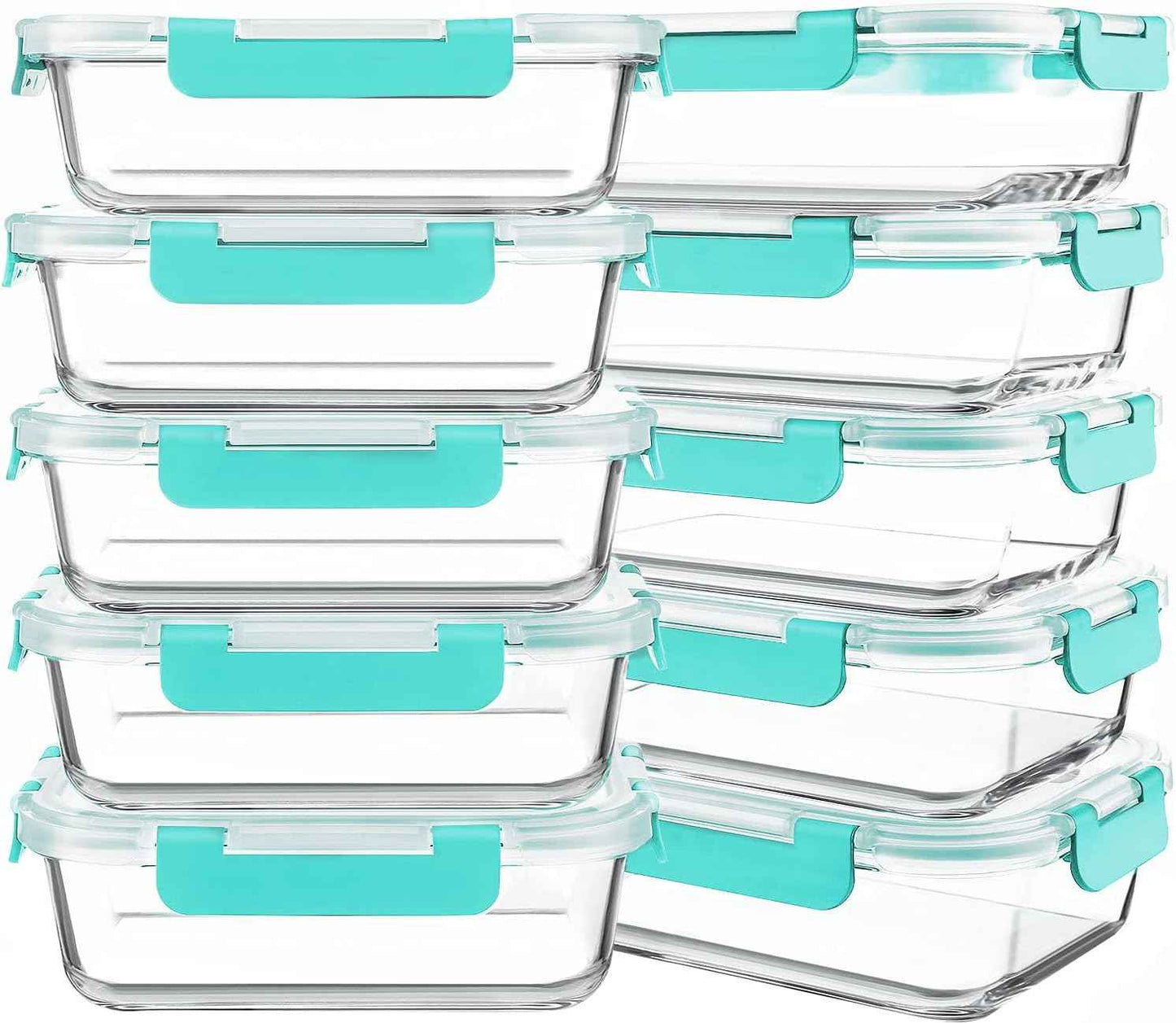 KOMUEE 10 Packs 30 oz Glass Meal Prep Containers,Glass Food Storage Containers with Lids,Airtight Lunch Bento Boxes,Microwave,Freezer and Dishwasher,Gray