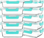 KOMUEE 10 Packs 30 oz Glass Meal Prep Containers,Glass Food Storage Containers with Lids,Airtight Lunch Bento Boxes,Microwave,Freezer and Dishwasher,Gray