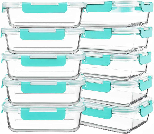 KOMUEE 10 Packs 30 oz Glass Meal Prep Containers,Glass Food Storage Containers with Lids,Airtight Lunch Bento Boxes,Microwave,Freezer and Dishwasher,Gray