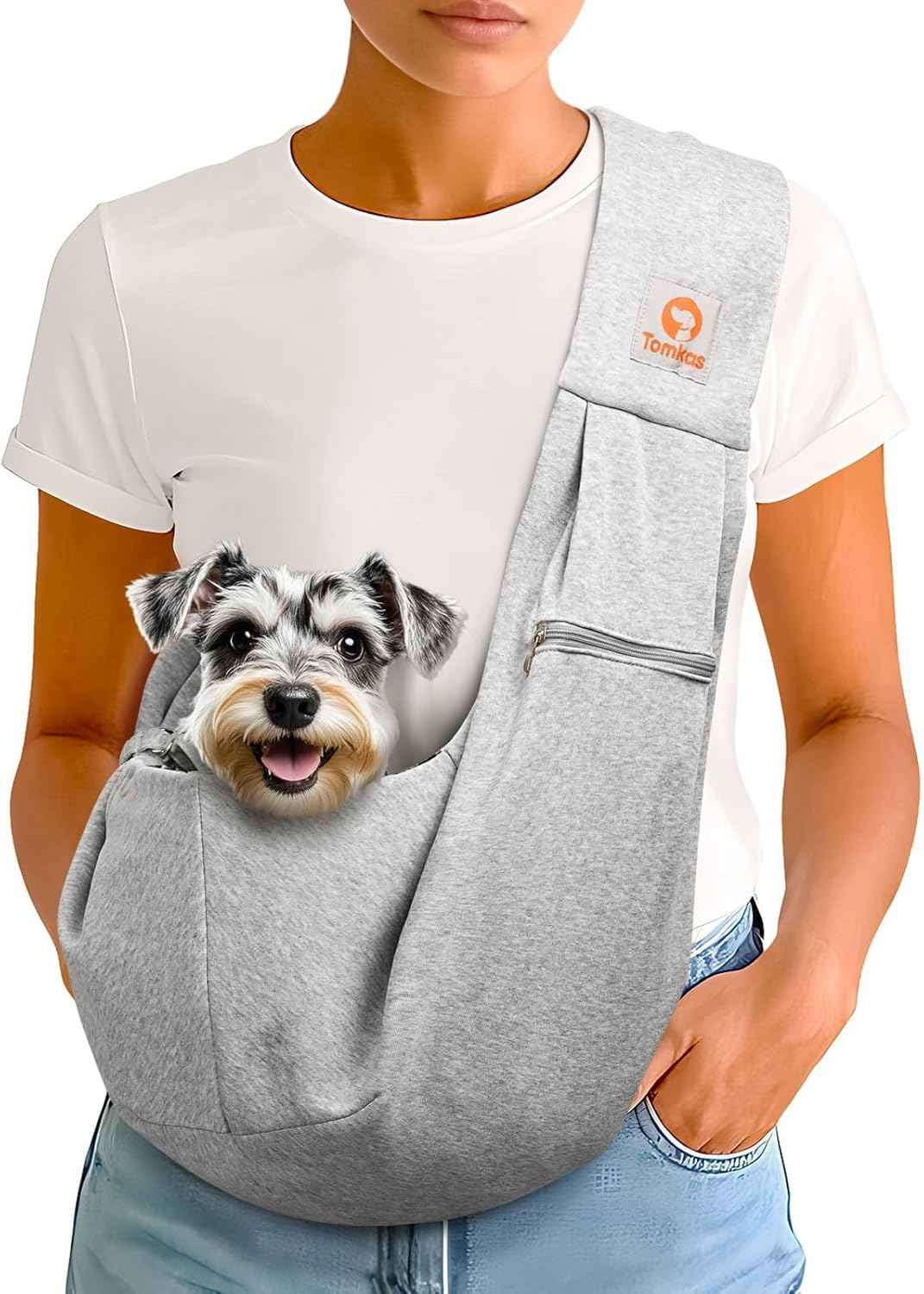 Tomkas Small Dog Sling Carrier - Classic Pocket & Classic Strap - for 3-10 lbs Pets(Black)