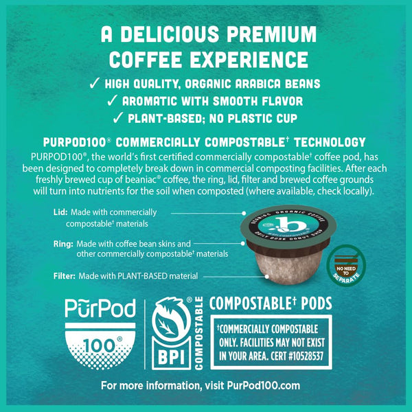Organic Arabica coffee pods for Keurig brewers, 30 count, compostable